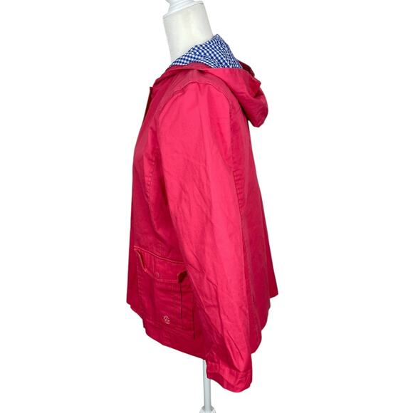 Talbots Petites Rain Swing Line Canvas Coat Hooded Coral Sz Medium Petite - Picture 4 of 14